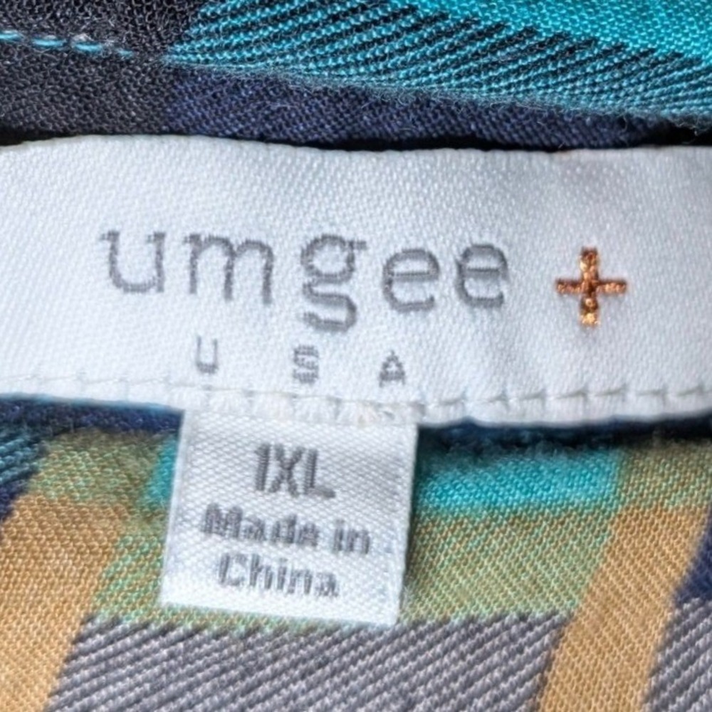 Umgee Women 1XL Tunic Shirt Teal Navy Plaid Oversized Patch High Low WA9865 - Picture 10 of 12